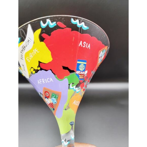 Travel-tini‎ Martini Glass by Lolita Recipe on Bottom Hand-painted Traveler - Picture 6 of 10
